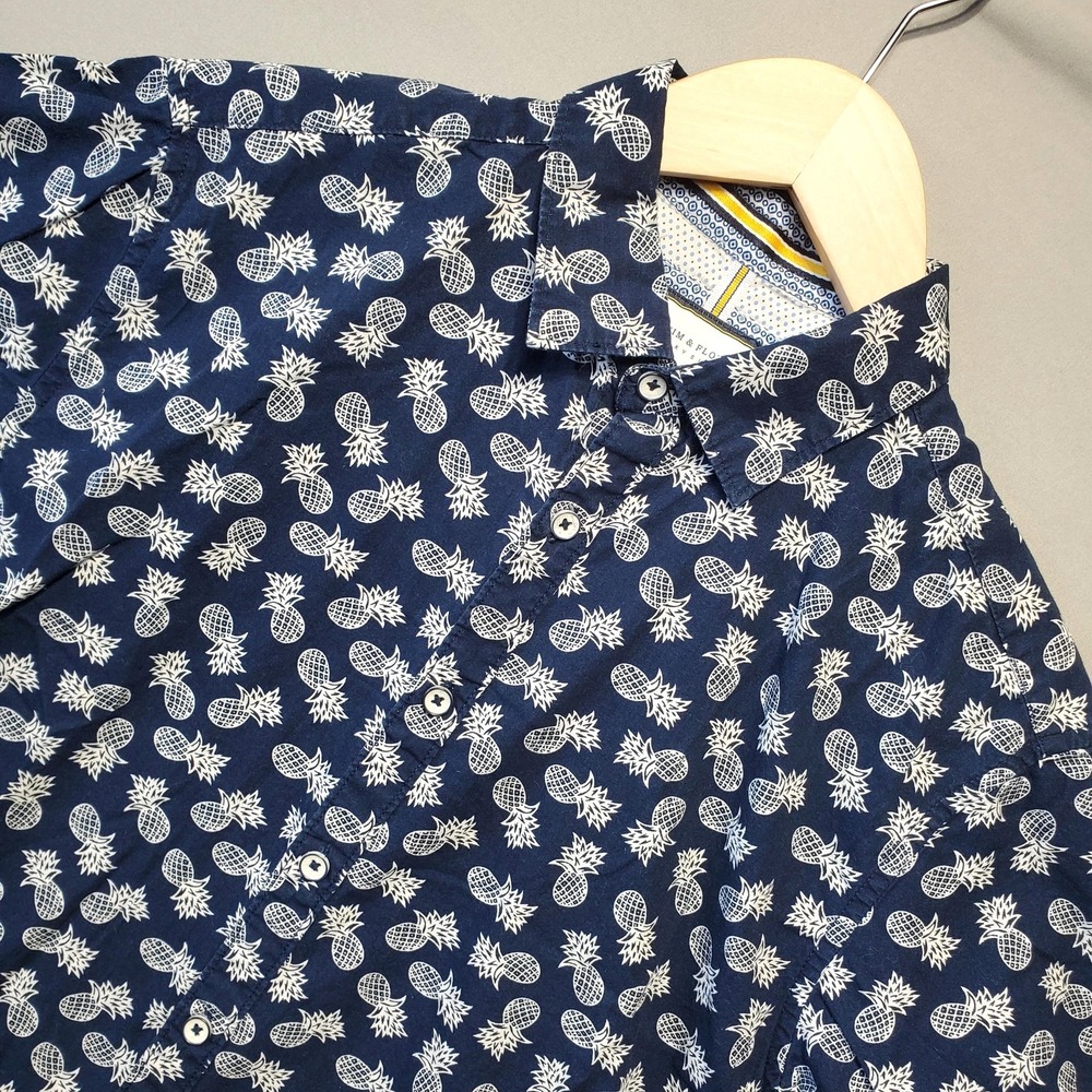 Denim & Flower Ricky Singh Pineapple Shirt Mens S Blue Slim Fit Cotton Costal
